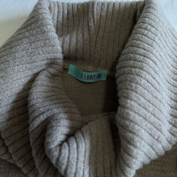 P.S.Kate Women’s 2XL Tan Taupe Faux Button Up Turtle Neck Cowl Sweater Soft - Picture 7 of 8